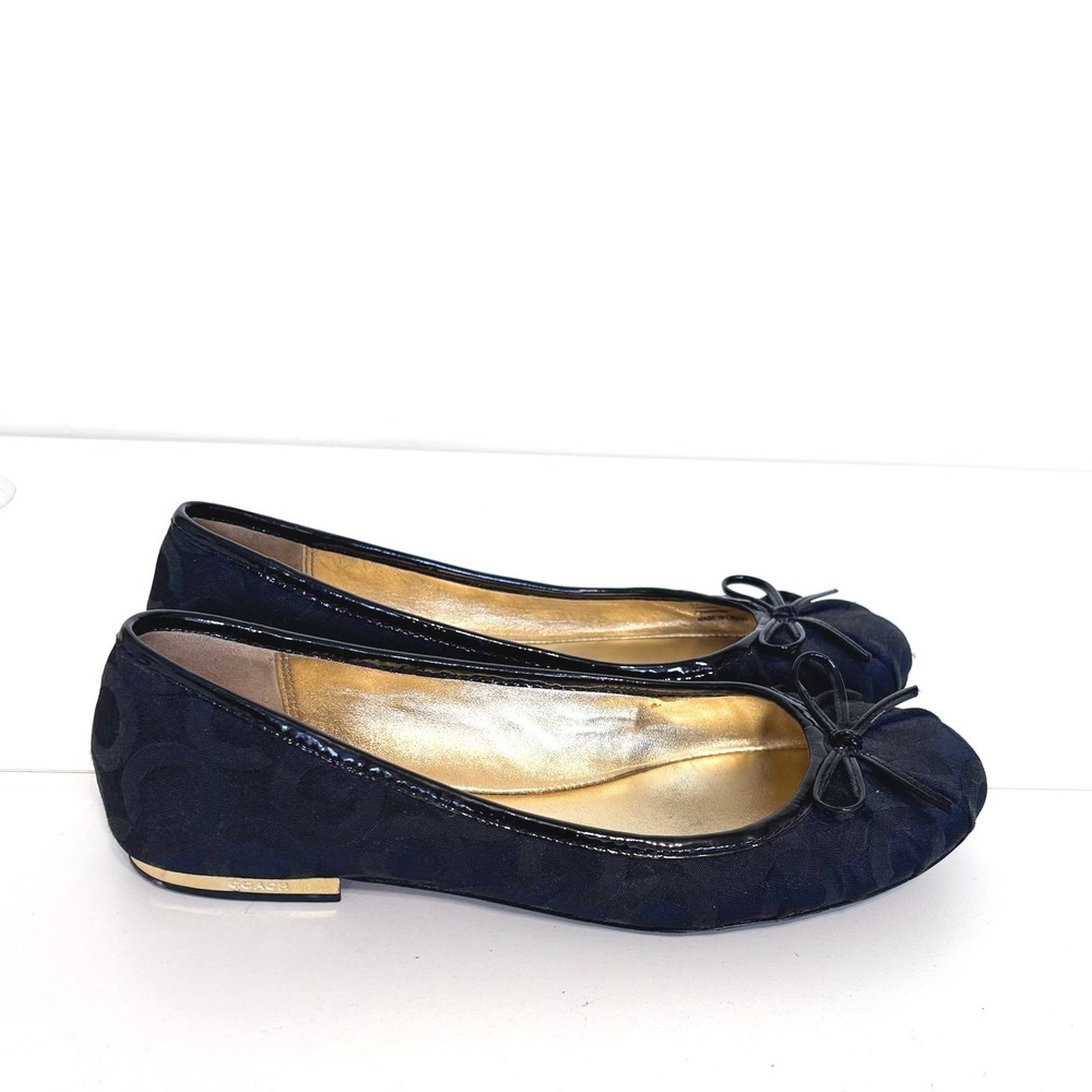 Coach Womens Landon Signature Jacquard Ballet Flats 7B Black Logo Bow Shoes